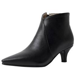 Lroey Reoly Damenstiefeletten mit Kitten-Heel, Kleid Stiefeletten Mitte Absatz Pointed Toe Stiefeletten Zip Simple 081 Schwarz Gr 37 EU von Lroey Reoly