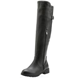 Lroey Reoly Kniehohe Damenstiefel mit Blockabsatz, Reitstiefel Mitte Absatz Runde Zehen Boots Zip 089 Schwarz Gr 45 EU von Lroey Reoly