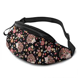 Fanny Packs mit Blumen und niedlichen Igeln für Damen und Herren, modische Hüfttasche, Gürteltasche, Gürteltasche für Mädchen und Jungen, verstellbarer Gürtel, Hüfttaschen für Reisen, Laufen, Wandern, von Lsjuee