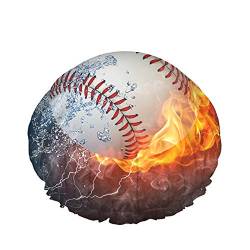 Fire And Wster Baseball-Duschkappe, Spielposter mit Baseballball in feuer- und wasserfesten, doppellagigen Badekappen, perfekt für alle Haarlängen und -dicken von Lsjuee