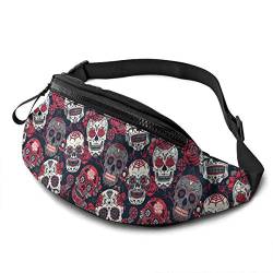 Gürteltasche für Männer und Frauen, Sugar Skull Hüfttasche mit Gürtel, verstellbare Schultertasche, Umhängetasche, Brusttasche für Reisen, Wandern, Radfahren, Laufen von Lsjuee