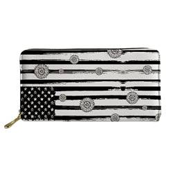 Leder-Reißverschluss-Clutch-Geldbörse für Damen Mädchen Herren American Sunflower Flag Print Fashion Purse Money Pouch Bag von Lsjuee