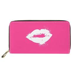 Leder-Reißverschluss-Clutch-Geldbörse für Damen Mädchen Pink Lips Sweet Kiss Print Multifunktions-einfache Geldbörse Geschenk von Lsjuee