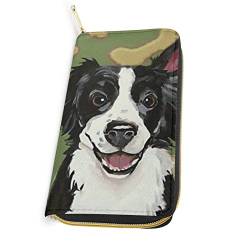 Lsjuee Border-Collie-Druck, süße, schlanke PU-Leder-Geldbörse, Kartenhalter, Organizer für Frauen, Reise-Geldbeutel, Handytasche, modische Handtasche zum Einkaufen von Lsjuee