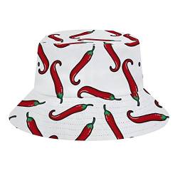 Lsjuee Chilli Peppers Bucket Hats für Herren, Fischerhut für Damen, verstaubare Reise-Strand-Sonnenhüte, Sommer-Outdoor-Kappe von Lsjuee