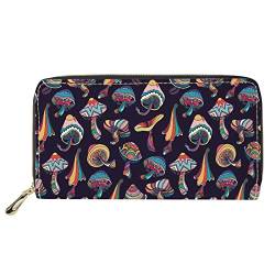 Lsjuee Damen-Geldbörse mit Cartoon-Pilz-Print, PU-Leder, Kreditkartenetui, Bifold-Kupplung, Münzgeldbörse, Reißverschluss um Lange Reisetasche für Frauen von Lsjuee