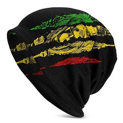 Lsjuee Jamaikanische Rasta Reggae Judah Lion Beanie Mütze für Männer/Frauen Slouchy Beanie Skull Cap Winter Stretch Acryl Strickmütze von Lsjuee