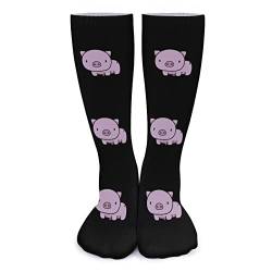 Lsjuee Niedliche Cartoon-Schweinchen-Unisex-Kompressionssocken, dicke hohe Socken, wärmende lange Socken von Lsjuee