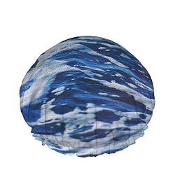 Meereswellen-Duschkappe, blaue Wellen an der Küste, wasserdichte, doppellagige Badekappen, perfekt für alle Haarlängen und -dicken von Lsjuee