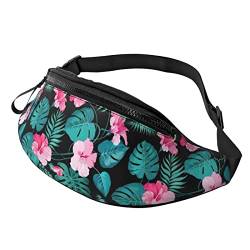Unisex-Gürteltasche mit Hawaii-Rosa-Blumenmuster, Verstellbarer Riemen, Hüfttasche, Umhängetasche für Reisen, Wandern, Sport von Lsjuee