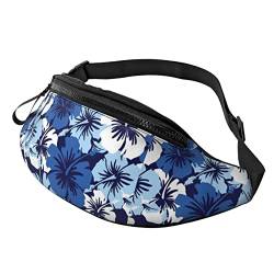 Unisex-Gürteltasche mit blauem Hibiskus-Print, Verstellbarer Riemen, Hüfttasche, Umhängetasche für Reisen, Wandern, Sport von Lsjuee