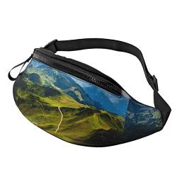 Unisex-Gürteltasche mit grünem Berg-Print, Verstellbarer Riemen, Hüfttasche, Umhängetasche für Reisen, Wandern, Sport von Lsjuee