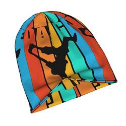 Vintage Hip Hop Breakdance Print Beanie Mütze Strickmütze Freizeitmütze für Männer Frauen Schwarz von Lsjuee