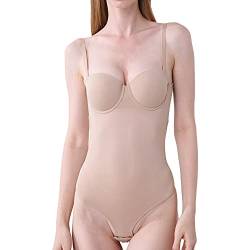 Lu's Chic Damen rückenfrei Body Braut Body Shaper Tanga Niedriger Rücken Shapewear Gepolstert Push Up, nude, Small von Lu's Chic