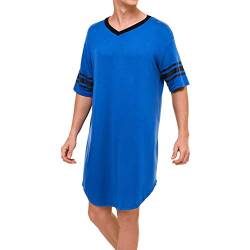 Lu's Chic Herren-Nachthemd mit V-Ausschnitt, kurzärmelig, Baumwolle, Schlafanzug, Schlafhemd - Blau - Small von Lu's Chic