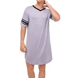 Lu's Chic Herren-Nachthemd mit V-Ausschnitt, kurzärmelig, Baumwolle, Schlafanzug, Schlafhemd - Grau - Small von Lu's Chic
