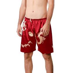 Lu's Chic Herren Satin Boxer Unterwäsche Shorts Seide Drache Luxus Loungewear Pyjamahose - Rot - L/Etikett 3XL von Lu's Chic