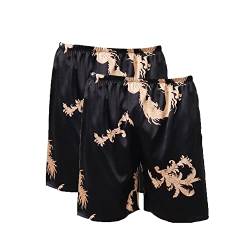 Lu's Chic Herren Satin Boxershorts Unterwäsche Shorts Seide Dragon Luxus Loungewear Pyjama Hose, H-Schwarz + Schwarz (2er-Pack), Small von Lu's Chic