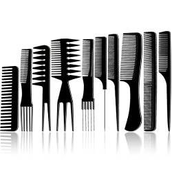 10er-Pack Salon-Haarbürste, Kohlefaser-Kamm Professionelle antistatische Haarbürste für Salon-Haar und Bart von LuLiyLdJ