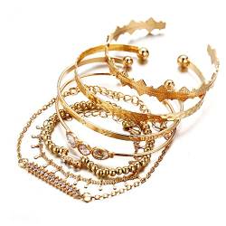 LuLiyLdJ Ein Set von 7 böhmischen Kristallarmbändern mit goldenen Quastenarmbändern, geeignet für Damen und Mädchen von LuLiyLdJ