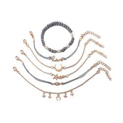 LuLiyLdJ Packung mit 6 böhmischen Armbändern, Stern- und Mondperlen und handgefertigten Edelsteinarmbändern, geeignet für Damen und Mädchen von LuLiyLdJ