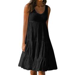 Damen Kleider Sommer Knielang Minikleid Ärmellos Leicht Damenkleider Elegant Midi Tunika Kleid Kurz Luftige A Linien Schwarz Sommerkleid Blusenkleid Strandkleid Tshirt Kleid von Luadnysin