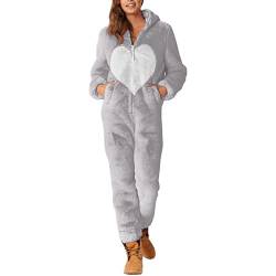 Damen Schlafanzug Teddy Fleece Plüsch Schlafoverall Kuschelanzug Winter Einteiler Pyjama Schlafanzug Mit Kapuze Reißverschluss Onesie Paare Overall Jumpsuit Nachthemd Kostüm Erwachsene von Luadnysin