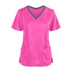 Kasack Damen Pflege, Schlupfkasack Altenpflege V Ausschnitt Tunika Shirt Berufskleidung Mit Taschen Sommertops Krankenhaus Krankenpflege Bluse Schlupfhemd Uniformen Tops von Luadnysin