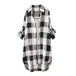 Lange Leinenbluse Damen Bluse Oversize Langarm Shirt Baumwolle Leinen Hemdbluse Elegant Übergröße Longbluse Oberteil Einfarbig Lose Leinenbluse Lang Hemd Tops von Luadnysin