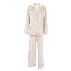 Luadnysin Damen Fleece Schlafanzug Flauschig Zweiteiler Schlafanzüge Winter Thermo Pyjama Set Flanell Fleece Nicki Frauen Kuschelanzug Hausanzug Loungewear Women Kuschel Pyjama Hose Loungewear von Luadnysin