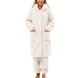 Luadnysin Damen Fleece Schlafanzug Flauschig Zweiteiler Schlafanzüge Winter Thermo Pyjama Set Flanell Fleece Nicki Frauen Kuschelanzug Hausanzug Loungewear Women Kuschel Pyjama Hose Loungewear von Luadnysin