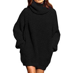 Luadnysin Damen Kleider Herbst Strickkleid Oversize Lange Knitted Dress Rollkragen Herbstkleid Longpulli Herbst/Winter Midi Hemdkleid Damenkleid Knitted Knielang Pullover Kleid Rollkragenpullover von Luadnysin