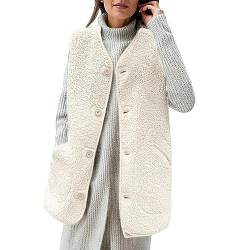 Luadnysin Fellweste Damen Kunstfell Fleeceweste Plüschweste Teddy Fleece Weste mit Taschen Herbst Winter Outdoor Soft Warm Daunenweste Steppweste Bequem Ärmellos Weste Teddyfell Braun Kuschelweste von Luadnysin