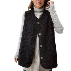 Luadnysin Fellweste Damen Kunstfell Fleeceweste Plüschweste Teddy Fleece Weste mit Taschen Herbst Winter Outdoor Soft Warm Daunenweste Steppweste Bequem Ärmellos Weste Teddyfell Braun Kuschelweste von Luadnysin