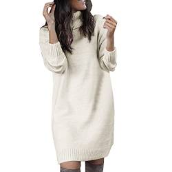 Luadnysin Herbstkleid Damen Strickkleid Knitted Elegant Pulloverkleid Rollkragen Knitted Dress Longpulli Langarm Casual Tunika Kleid Herbstkleider Oversize Lange Pullover Kleid Rollkragenpullover von Luadnysin