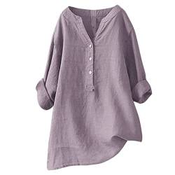 Luadnysin Leinenbluse Damen Bluse Damen Sommer Tunika V-Ausschnitt Große Größen Blusenshirt Damen Langarmshirt Leinen Baumwolle Hemd Oberteile Druck Shirt Longbluse Hemd Tops von Luadnysin