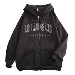 Luadnysin Sweatjacke Damen Casual Hoodie Los Angeles Pullover, Damen Sweatshirt Zipper Hoodie mit Kapuze, Locker Kapuzenpullover Kapuzenjacke Kapuzenpulli College Jacke Hip Hop Hoody mit Taschen von Luadnysin