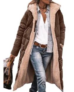 Luadnysin Wintermantel Damen Lang Sherpa Fleece Reversibel Winterjacke Steppmantel Warm Daunenmantel übergangsjacke Herbst&Winter Wollmantel Softshellmantel Steppweste Teddy Mantel Jacke Damen von Luadnysin