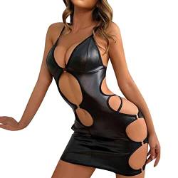 Luadnysin Women Sexy Unterwäsche, Bodysuit Rote Leder Bodysuits Kleider Ouvert Bodys Nachtwäsche Party Necklace Negligee Latex Catsuit Erotische Kostüme Tanga Desous Erotisch Dessous von Luadnysin