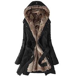 Steppjacke Damen Warmer Lang Winterjacke Gefüttert Fleece Daunenjacke Baumwolle Elegant Pufferjacke Langarm Casual Fleecejacke mit Kapuze Wintermantel Winter Outdoor Trachtenjacke Schwarz Parka von Luadnysin