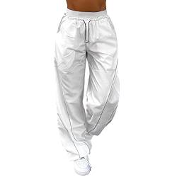 Y2K Baggy Lange Hosen Weites Bein Hip Hop Streetwear Track Pants Baggy Hose High Waist Y2K Parachute Pants Frauen Teenager Cargo Lose Mit Taschen Fallschirmhosen Cargohose Damen von Luadnysin