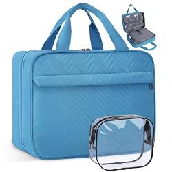 Lubardy Kulturtasche Damen Kulturbeutel Herren zum Aufhängen Waschtasche Groß Toiletry Bag mit TSA-Zugelassenem Kosmetiktasche Reise 2PCS Set Blau von Lubardy