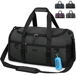 Lubardy Sporttasche Reisetasche Groß 55L Wasserdicht mit Sporthandtuch Schuhfach Nassfach Weekender Schwimmtasche Trainingstasche Damen Herren Gym Bag Schwarz von Lubardy