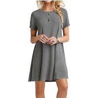 Lubgitsr Jerseykleid Kleid Kurzarm MiniKleid Sommerkleid für Damen Kleider Rundhals, grau von Lubgitsr