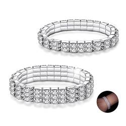 2 Stück Strass Stretch Armbänder,LucBuy Funkelnder Diamant-Tennisarmreif,Silberner Kristallfunkelnder Stapelbarer Brautarmband-Schmuck,Glänzendes Hochzeitsfest-Gummiband-Armband für Frauen von LucBuy