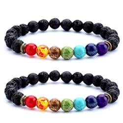 2 Stücke Lava Perlen Armband,LucBuy 8mm ätherisches Öl Obsidian Diffusor Felsen Elastische Yoga Achat Perlen Armbänder, Naturstein zu Heilen, Meditation, Landung, Selbstvertrauen, Aromath von LucBuy