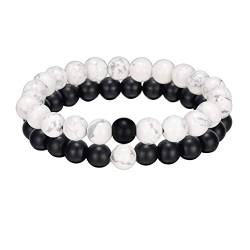 Perlen Armbänder,LucBuy 2 Stücke Paar / Liebhaber / Freundschaft / Beziehung für Sie und Ihn Armband, Amethyst 8mm Obsidian Elastisch Naturstein Perlen Armbänder für Männer Frauen von LucBuy