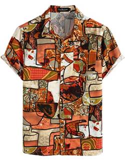 LucMatton Hawaiihemden für Herren, Baumwolle, Leinen, traditionelle Motive, Kurzarm, Knopfleiste, Orange/Abendrot im Zickzackmuster (Sunset Chevron), XX-Large von LucMatton