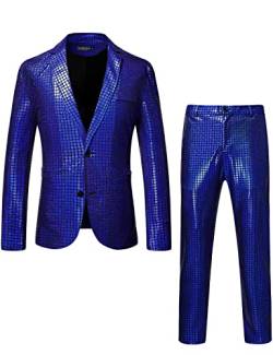 LucMatton Herren 2-teiliges Disco-Set, glänzende Jacke und Hose, metallische Pailletten, königsblau, M von LucMatton