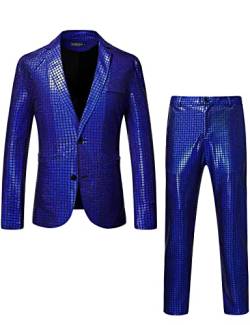 LucMatton Herren 2-teiliges Disco-Set, glänzende Jacke und Hose, metallische Pailletten, königsblau, S von LucMatton